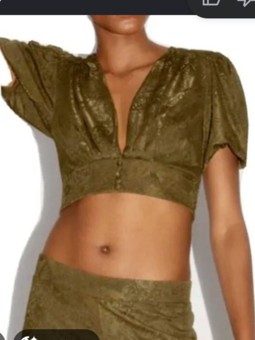 Zara Dark Olive Green Pleated Crop